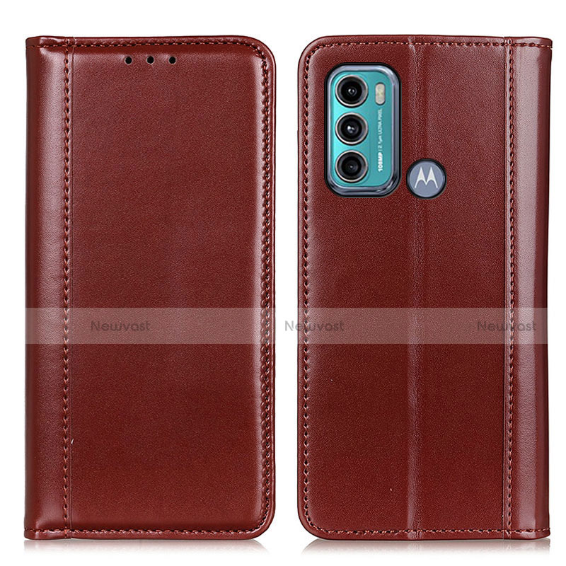 Leather Case Stands Flip Cover Holder M05L for Motorola Moto G60 Brown