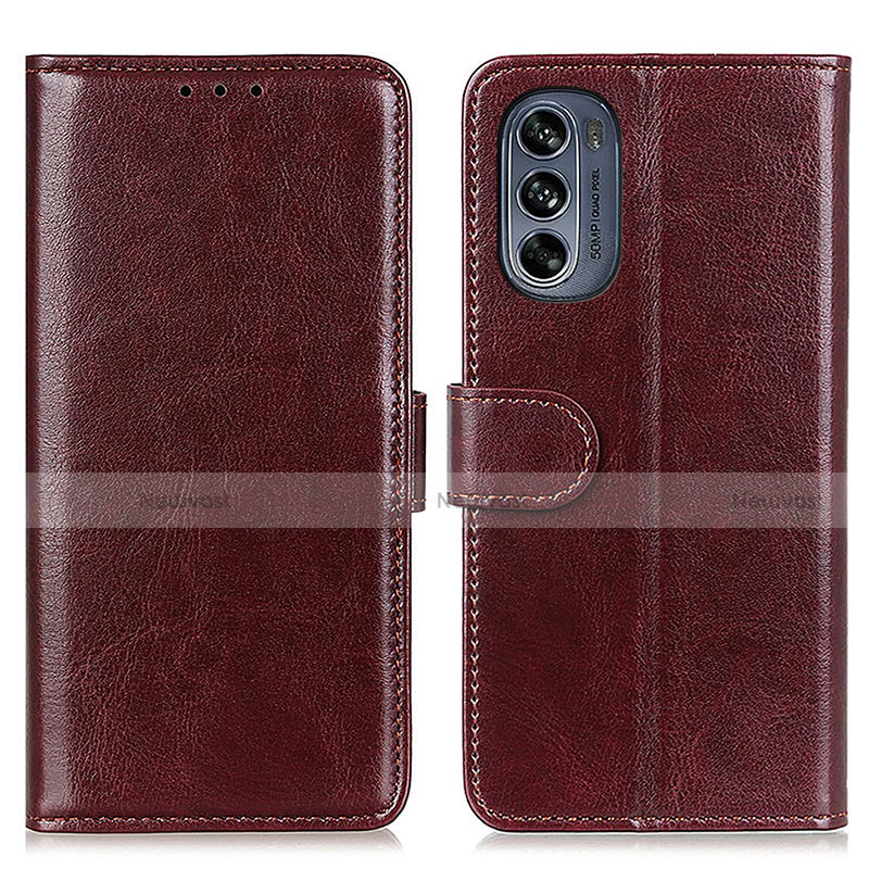 Leather Case Stands Flip Cover Holder M05L for Motorola Moto G62 5G Brown