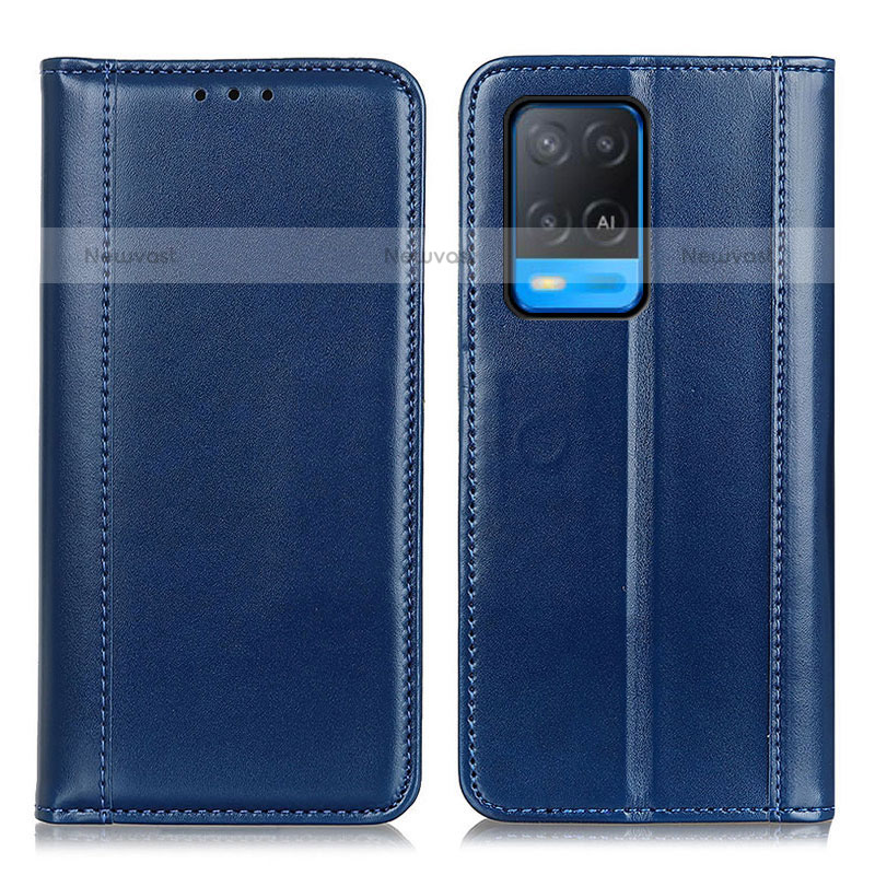 Leather Case Stands Flip Cover Holder M05L for Oppo A54 4G Blue