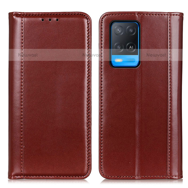 Leather Case Stands Flip Cover Holder M05L for Oppo A54 4G Brown