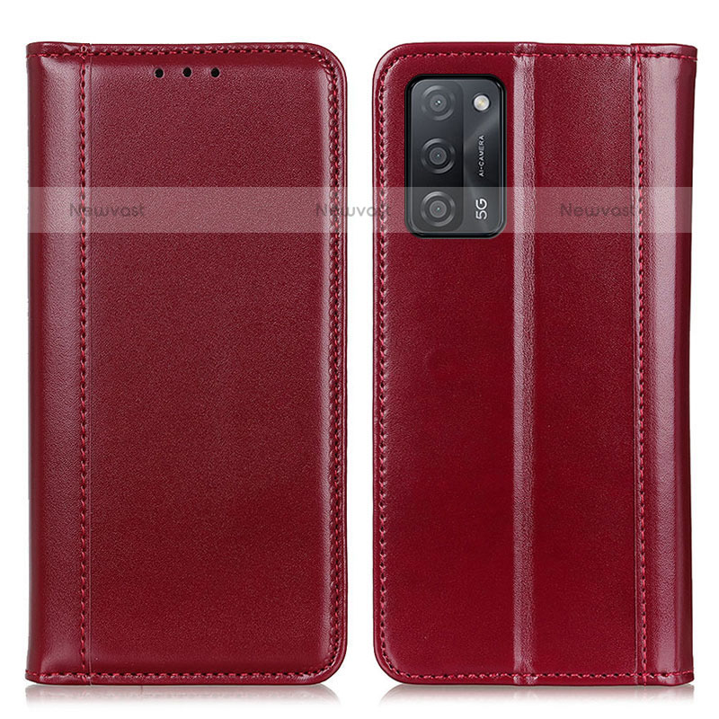 Leather Case Stands Flip Cover Holder M05L for Oppo A55 5G Red