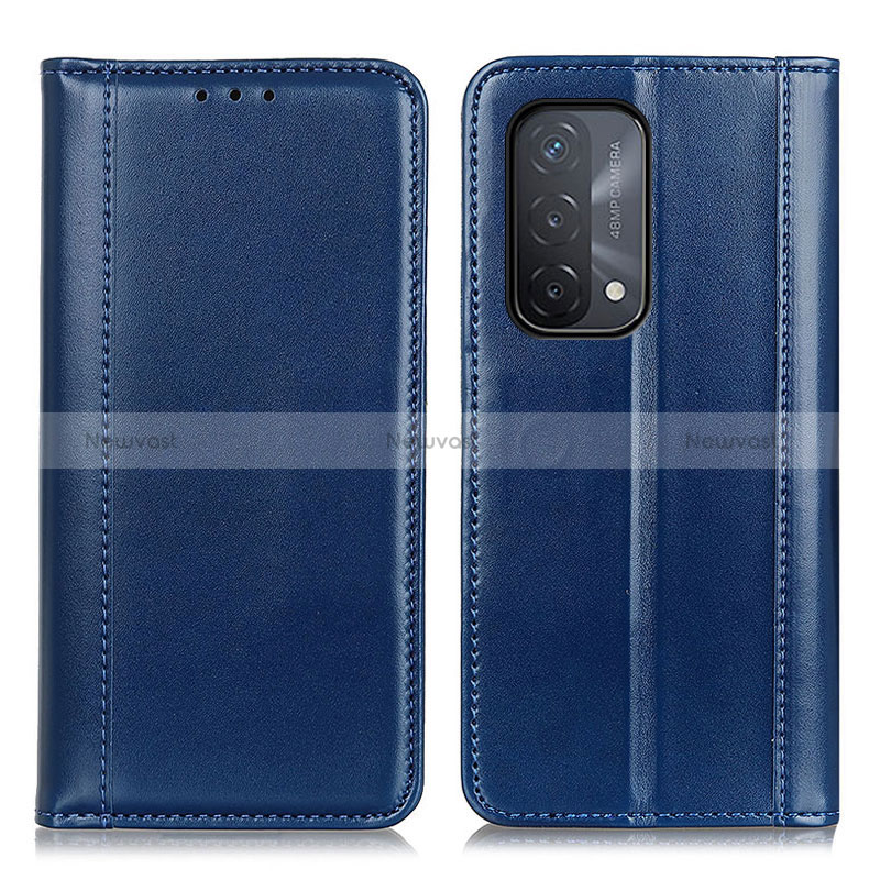 Leather Case Stands Flip Cover Holder M05L for Oppo A74 5G Blue