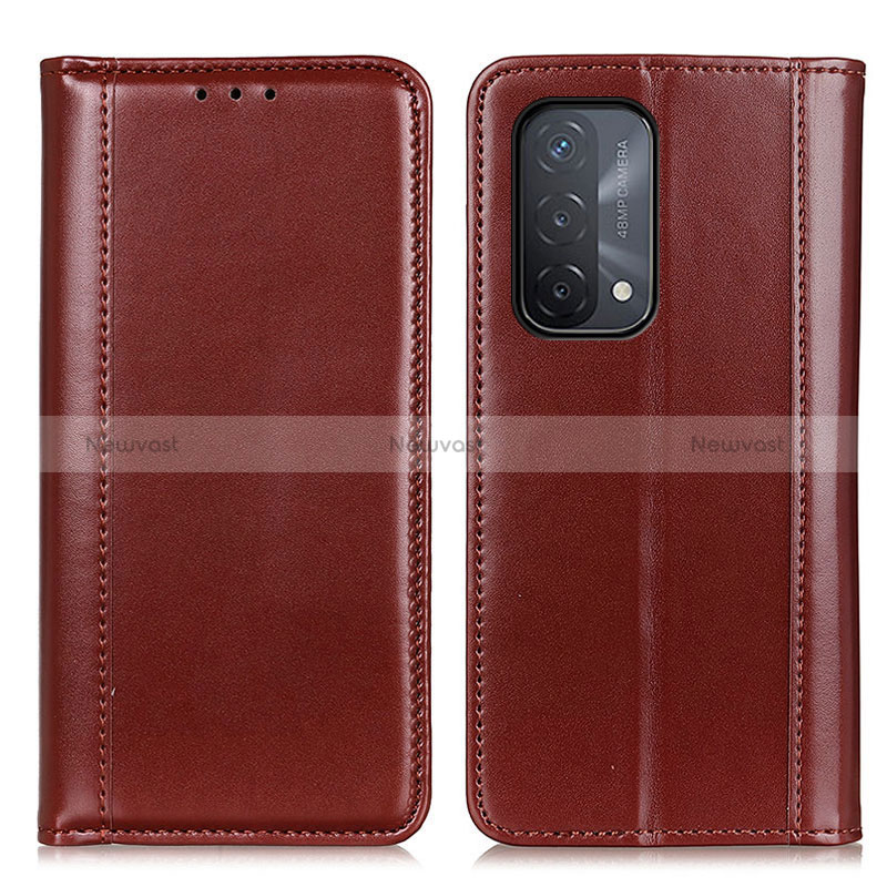 Leather Case Stands Flip Cover Holder M05L for Oppo A74 5G Brown