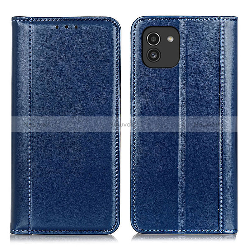 Leather Case Stands Flip Cover Holder M05L for Samsung Galaxy A03 Blue