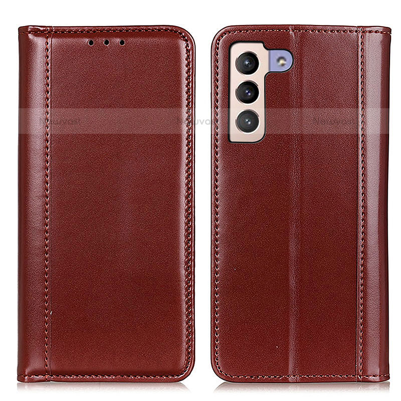 Leather Case Stands Flip Cover Holder M05L for Samsung Galaxy S21 Plus 5G Brown