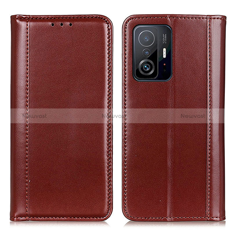 Leather Case Stands Flip Cover Holder M05L for Xiaomi Mi 11T Pro 5G Brown