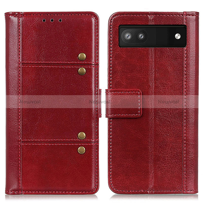 Leather Case Stands Flip Cover Holder M06L for Google Pixel 6a 5G Red