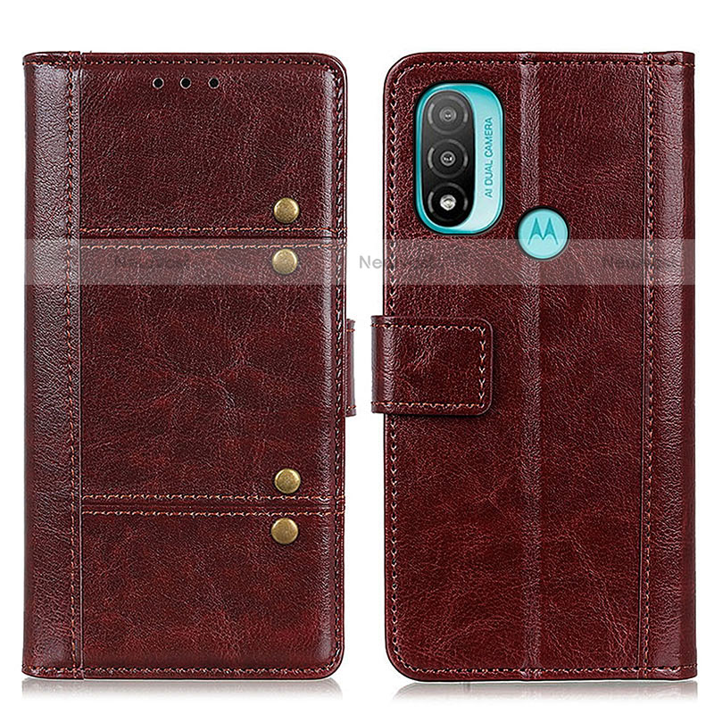 Leather Case Stands Flip Cover Holder M06L for Motorola Moto E20 Brown