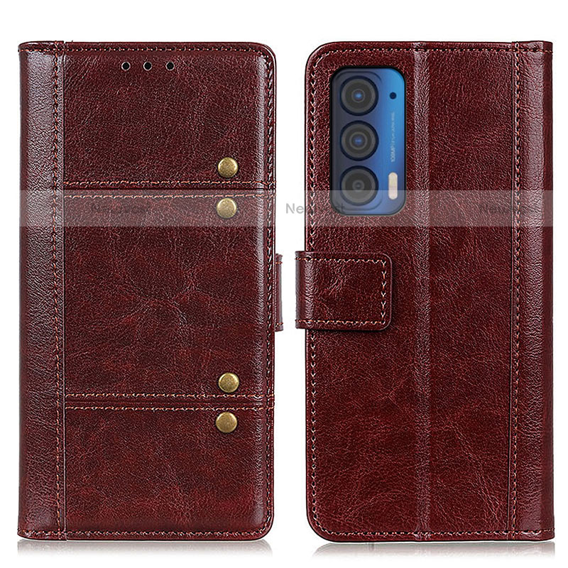 Leather Case Stands Flip Cover Holder M06L for Motorola Moto Edge (2021) 5G Brown