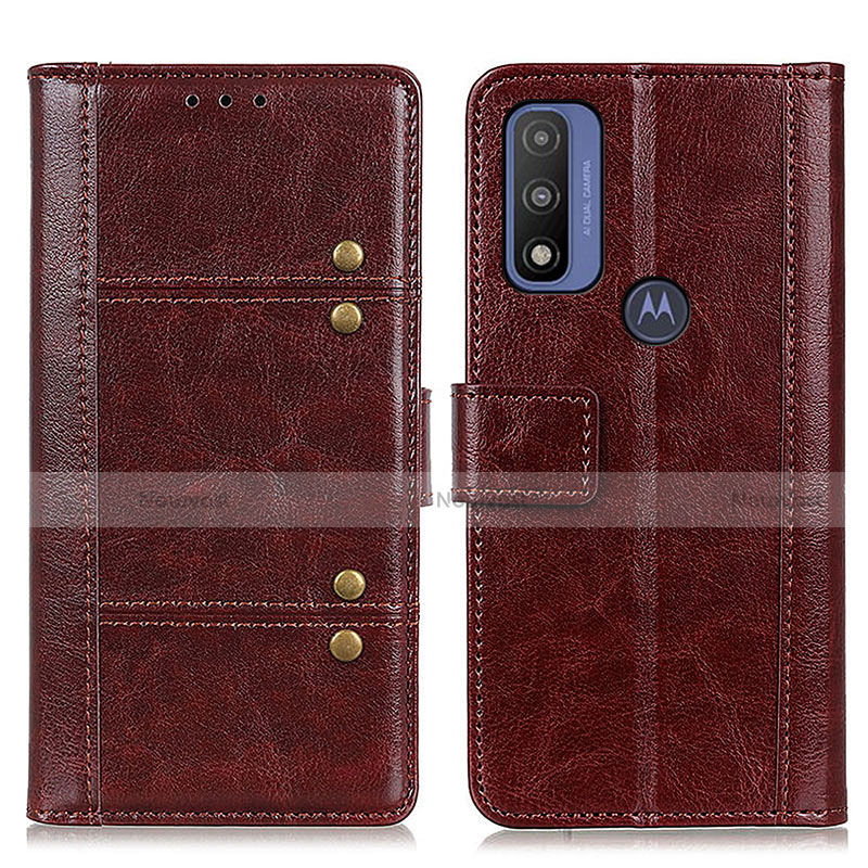 Leather Case Stands Flip Cover Holder M06L for Motorola Moto G Pure Brown