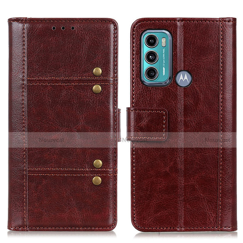 Leather Case Stands Flip Cover Holder M06L for Motorola Moto G60 Brown