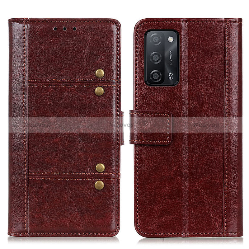 Leather Case Stands Flip Cover Holder M06L for Oppo A53s 5G Brown