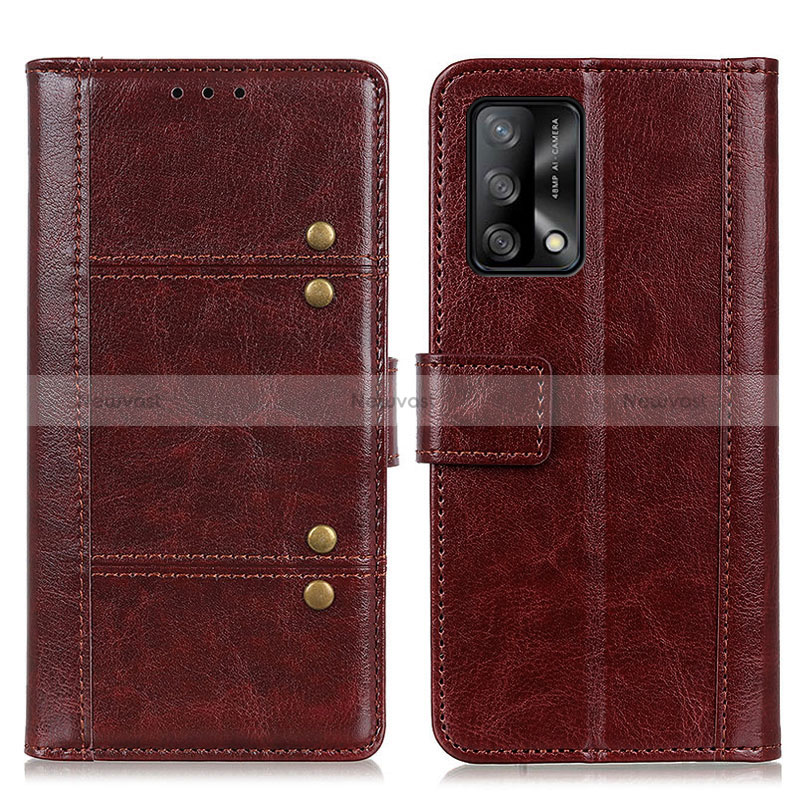 Leather Case Stands Flip Cover Holder M06L for Oppo F19 Brown