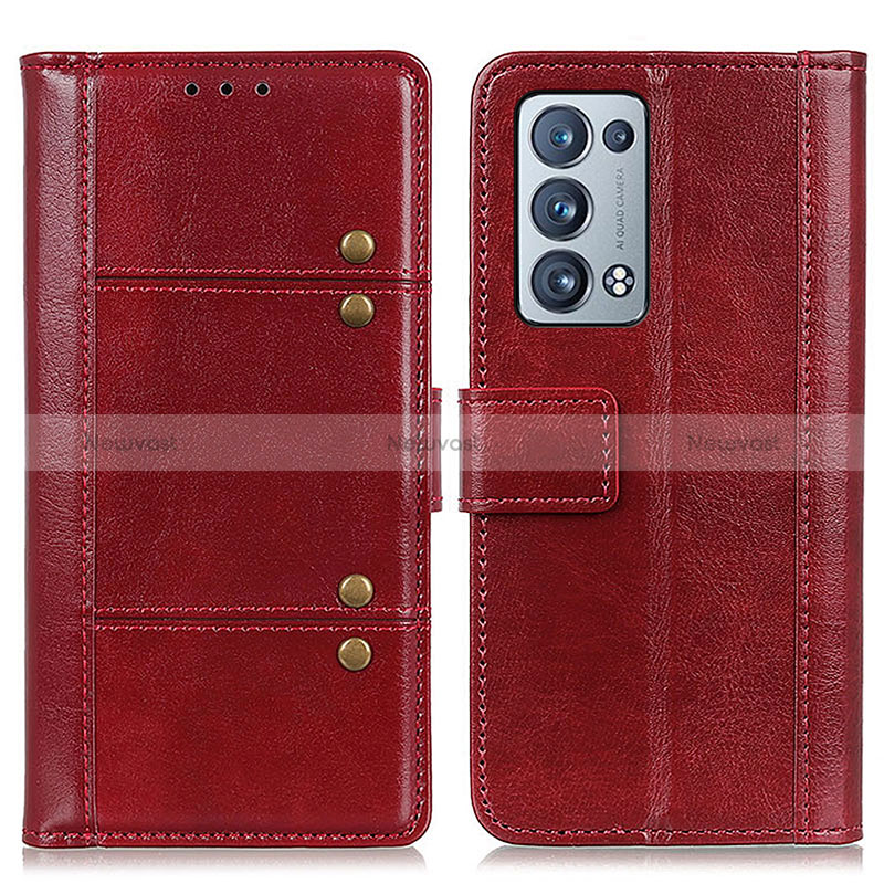 Leather Case Stands Flip Cover Holder M06L for Oppo Reno6 Pro+ Plus 5G Red