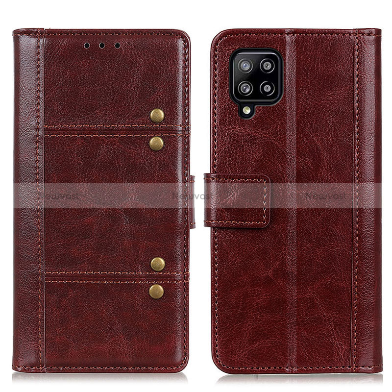 Leather Case Stands Flip Cover Holder M06L for Samsung Galaxy A22 4G Brown