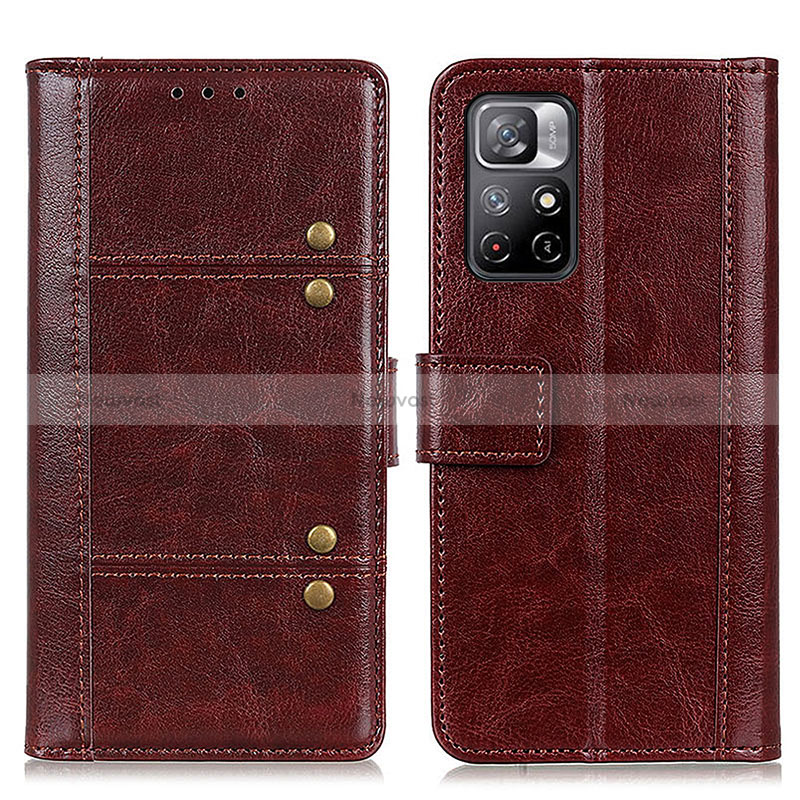 Leather Case Stands Flip Cover Holder M06L for Xiaomi Poco M4 Pro 5G Brown