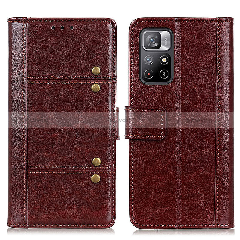 Leather Case Stands Flip Cover Holder M06L for Xiaomi Redmi Note 11 5G Brown