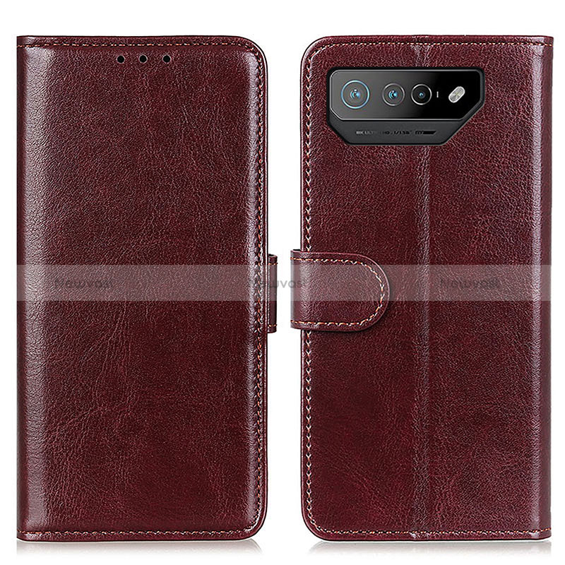 Leather Case Stands Flip Cover Holder M07L for Asus ROG Phone 7 Ultimate Brown