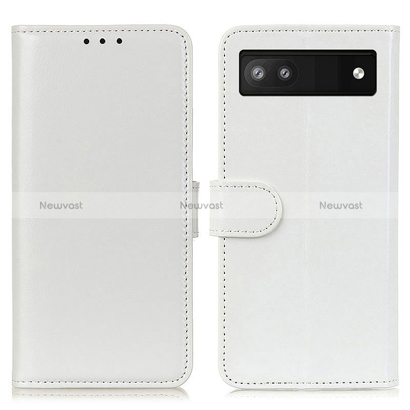 Leather Case Stands Flip Cover Holder M07L for Google Pixel 6a 5G White