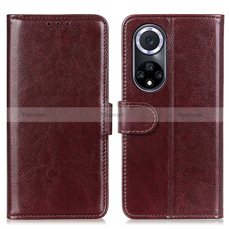 Leather Case Stands Flip Cover Holder M07L for Huawei Honor 50 5G Brown