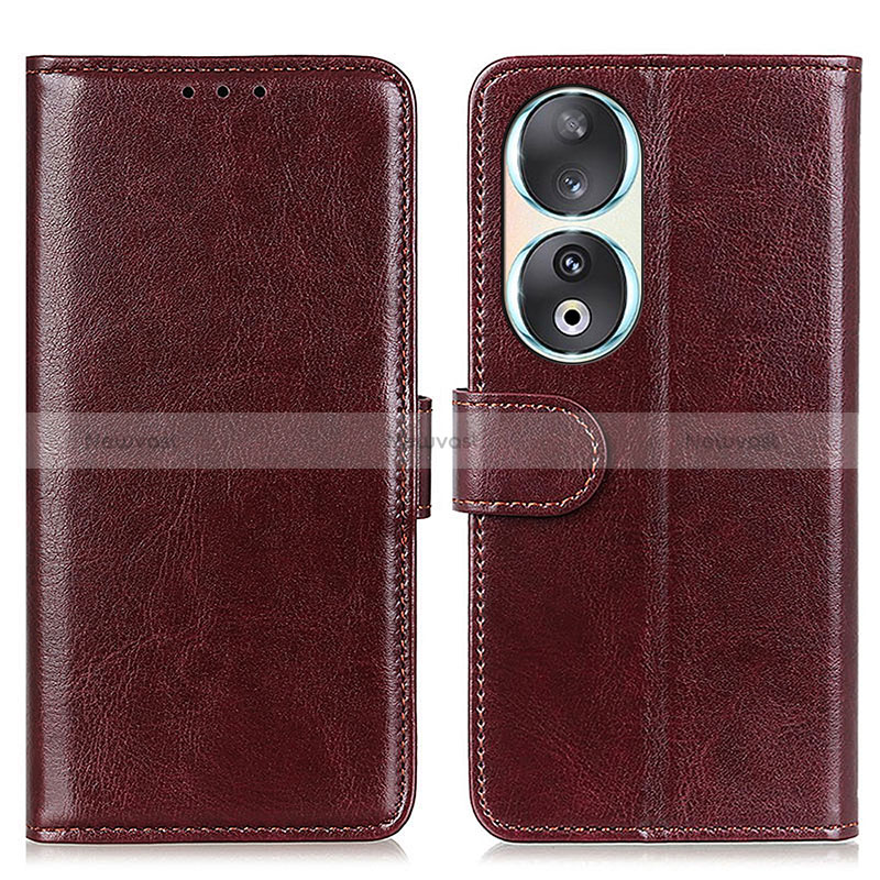 Leather Case Stands Flip Cover Holder M07L for Huawei Honor 90 5G Brown