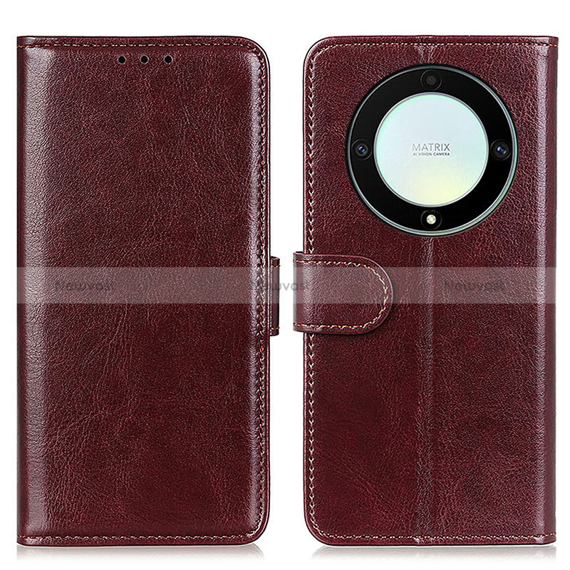 Leather Case Stands Flip Cover Holder M07L for Huawei Honor X9a 5G Brown