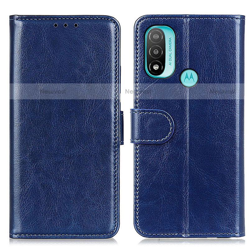 Leather Case Stands Flip Cover Holder M07L for Motorola Moto E40 Blue