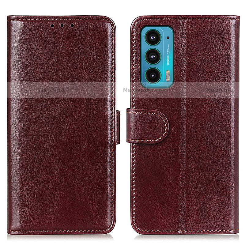 Leather Case Stands Flip Cover Holder M07L for Motorola Moto Edge 20 5G Brown