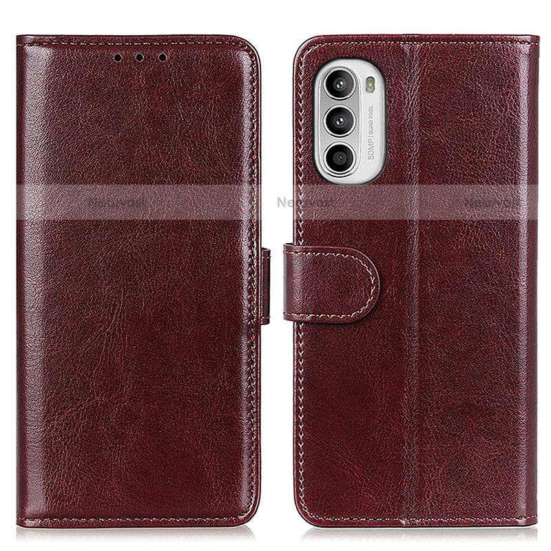 Leather Case Stands Flip Cover Holder M07L for Motorola Moto Edge (2022) 5G Brown