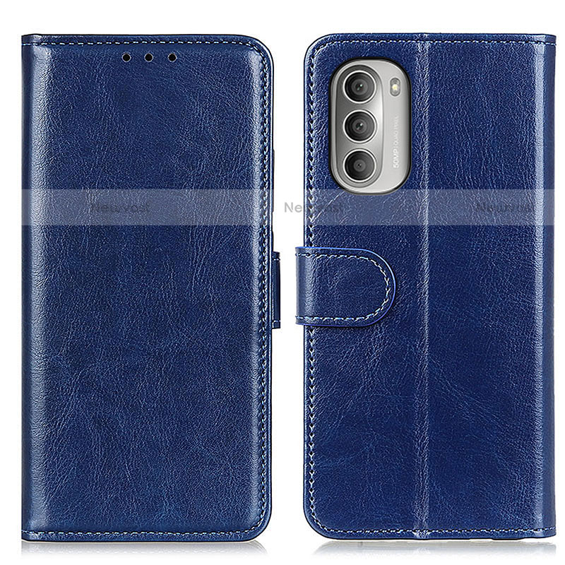 Leather Case Stands Flip Cover Holder M07L for Motorola Moto G Stylus (2022) 4G Blue