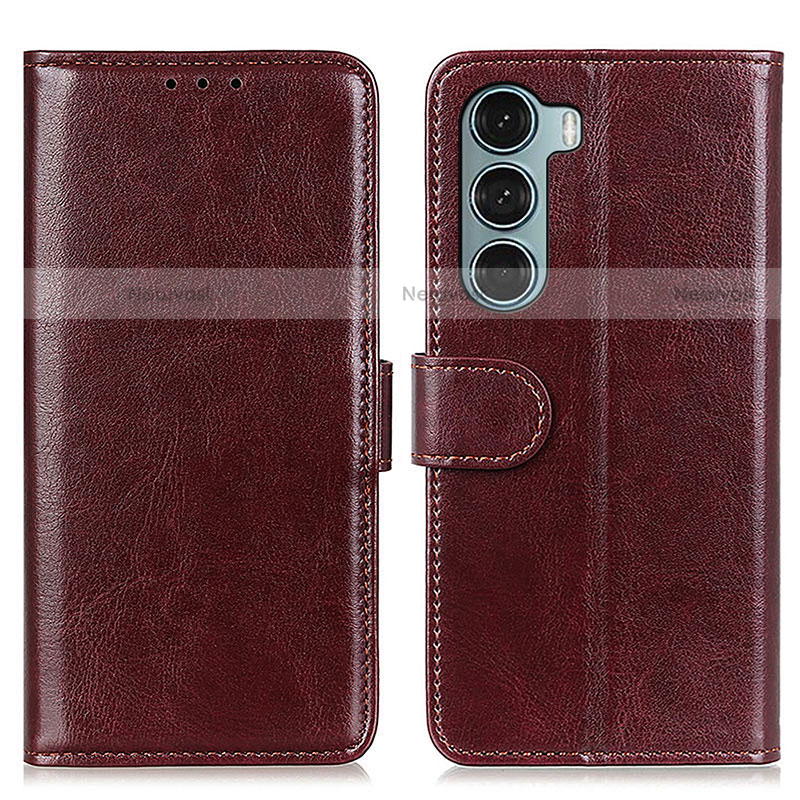 Leather Case Stands Flip Cover Holder M07L for Motorola Moto G200 5G Brown