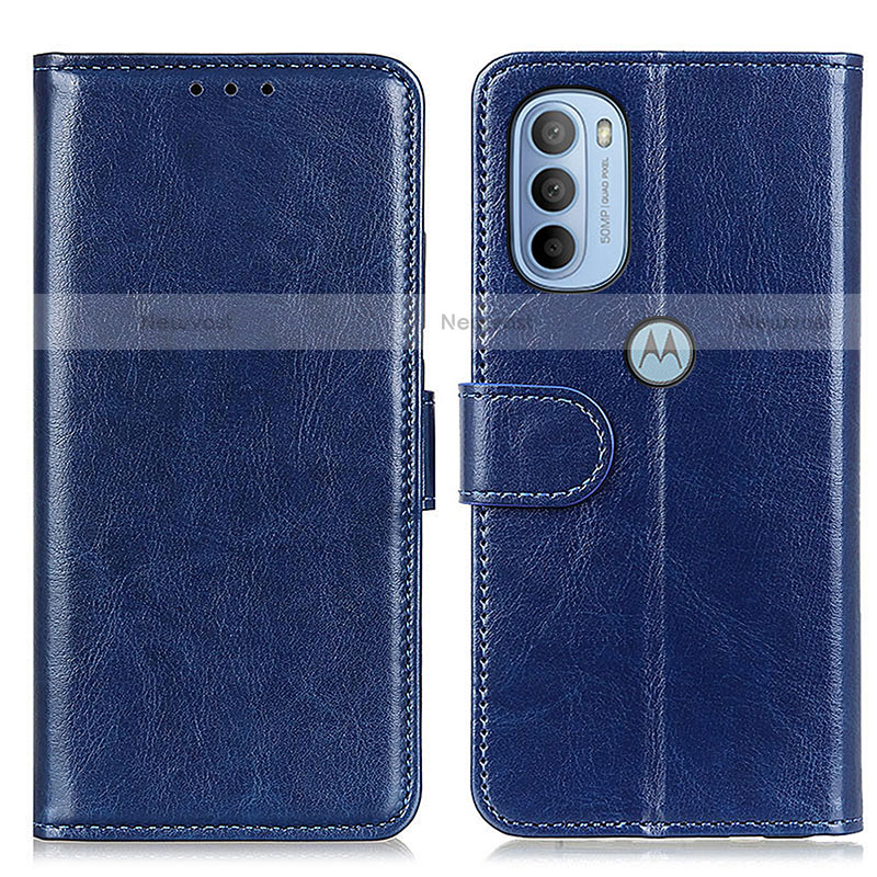 Leather Case Stands Flip Cover Holder M07L for Motorola Moto G31 Blue