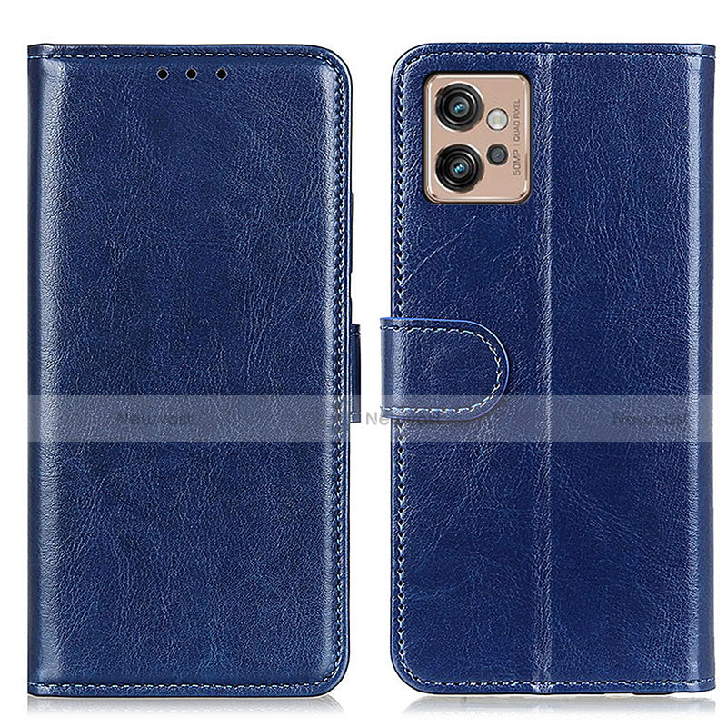 Leather Case Stands Flip Cover Holder M07L for Motorola Moto G32 Blue