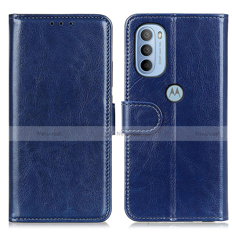 Leather Case Stands Flip Cover Holder M07L for Motorola Moto G41 Blue