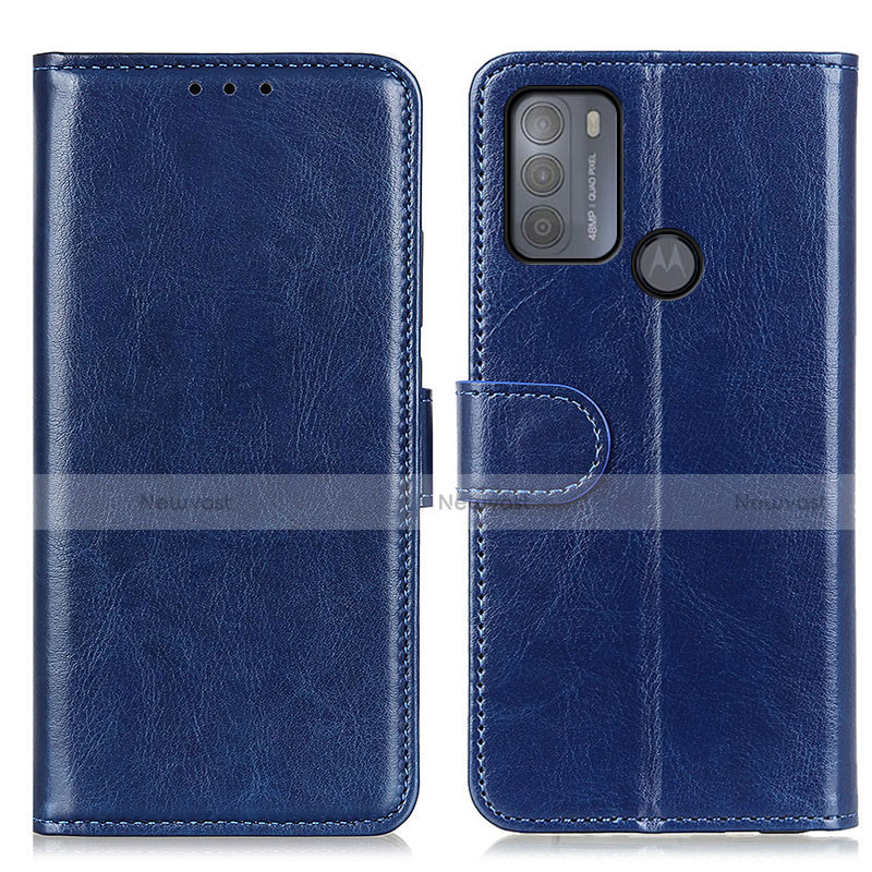 Leather Case Stands Flip Cover Holder M07L for Motorola Moto G50 Blue