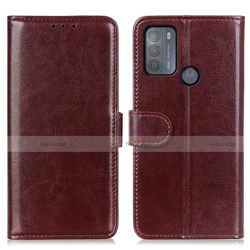 Leather Case Stands Flip Cover Holder M07L for Motorola Moto G50 Brown