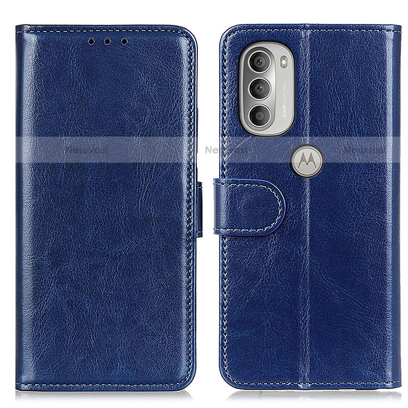 Leather Case Stands Flip Cover Holder M07L for Motorola Moto G51 5G Blue