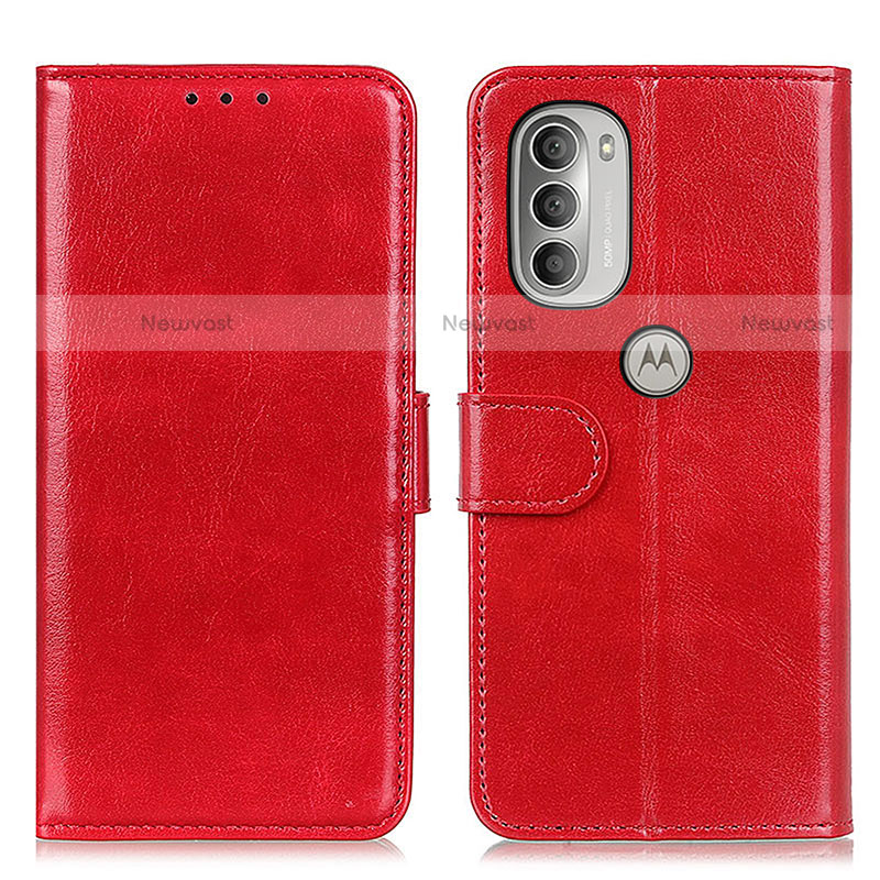 Leather Case Stands Flip Cover Holder M07L for Motorola Moto G51 5G Red