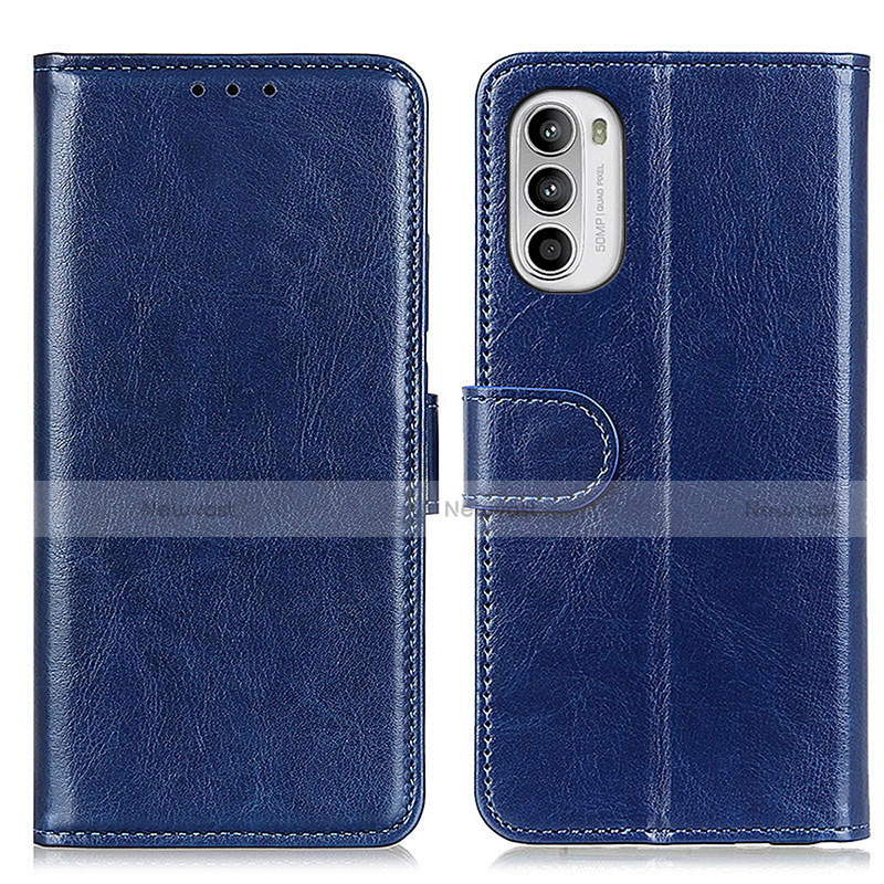 Leather Case Stands Flip Cover Holder M07L for Motorola MOTO G52 Blue