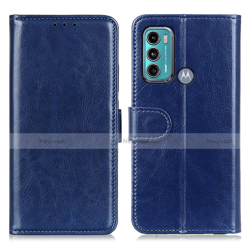 Leather Case Stands Flip Cover Holder M07L for Motorola Moto G60 Blue