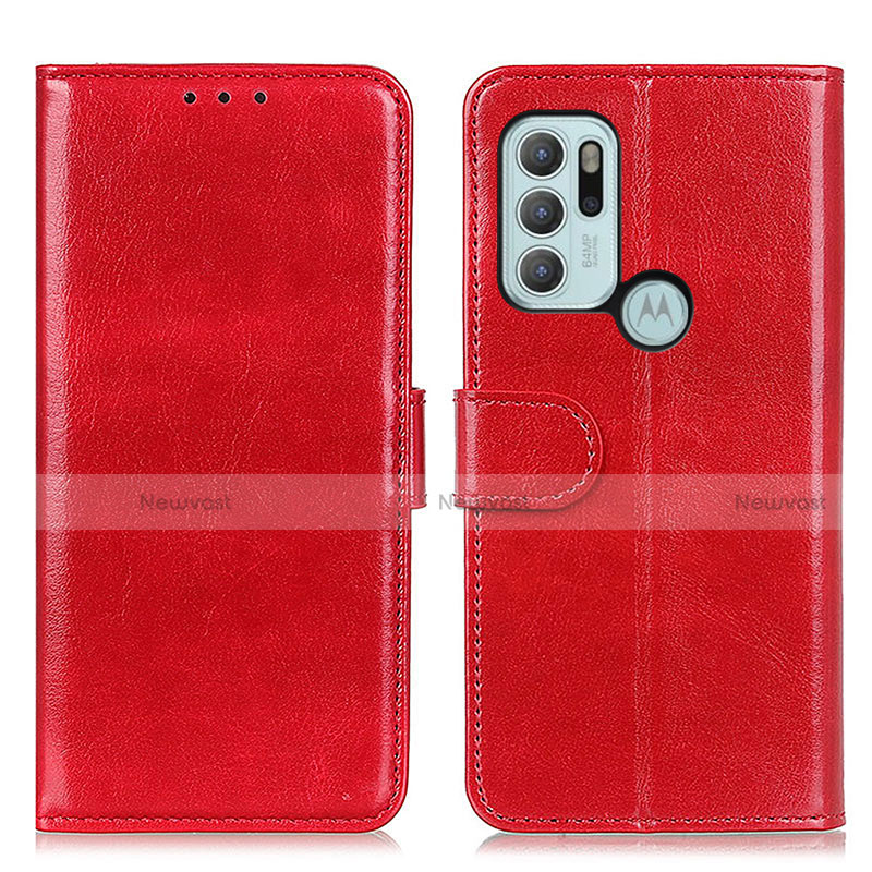 Leather Case Stands Flip Cover Holder M07L for Motorola Moto G60s Red