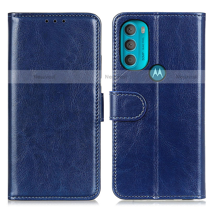 Leather Case Stands Flip Cover Holder M07L for Motorola Moto G71 5G Blue