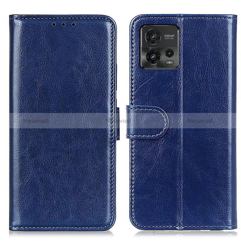 Leather Case Stands Flip Cover Holder M07L for Motorola Moto G72 Blue