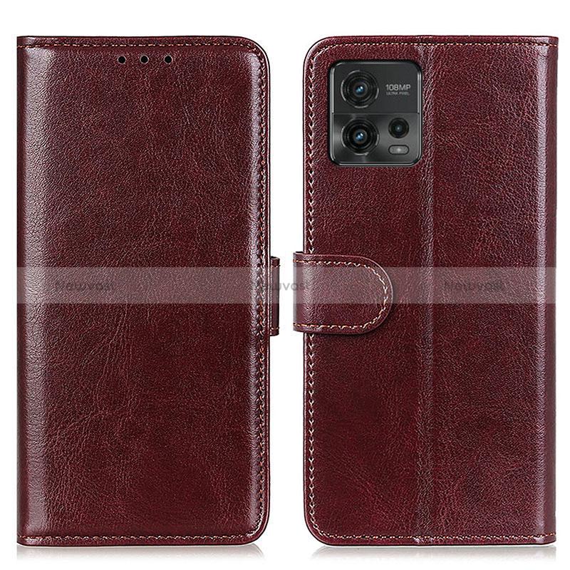 Leather Case Stands Flip Cover Holder M07L for Motorola Moto G72 Brown