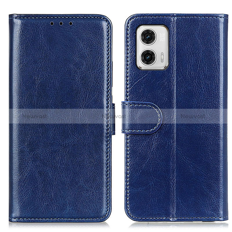 Leather Case Stands Flip Cover Holder M07L for Motorola Moto G73 5G Blue