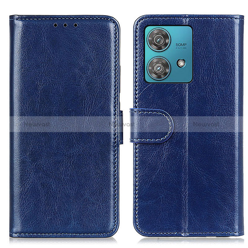 Leather Case Stands Flip Cover Holder M07L for Motorola Moto G84 5G Blue