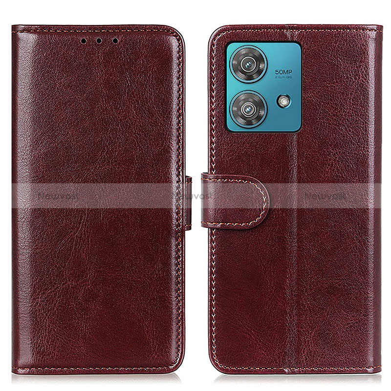 Leather Case Stands Flip Cover Holder M07L for Motorola Moto G84 5G Brown