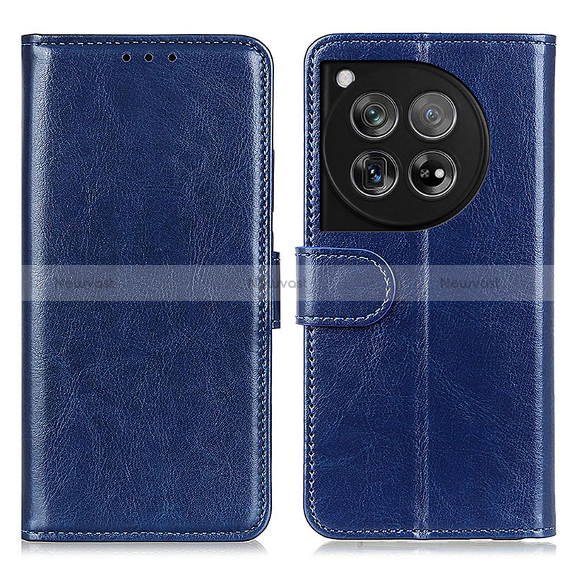 Leather Case Stands Flip Cover Holder M07L for OnePlus 12R 5G Blue