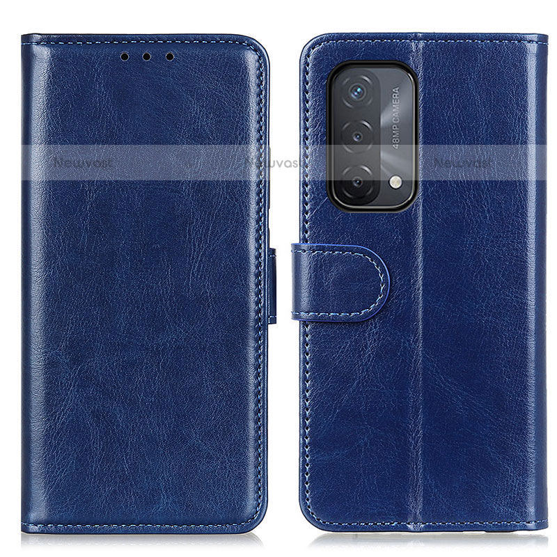 Leather Case Stands Flip Cover Holder M07L for OnePlus Nord N200 5G Blue