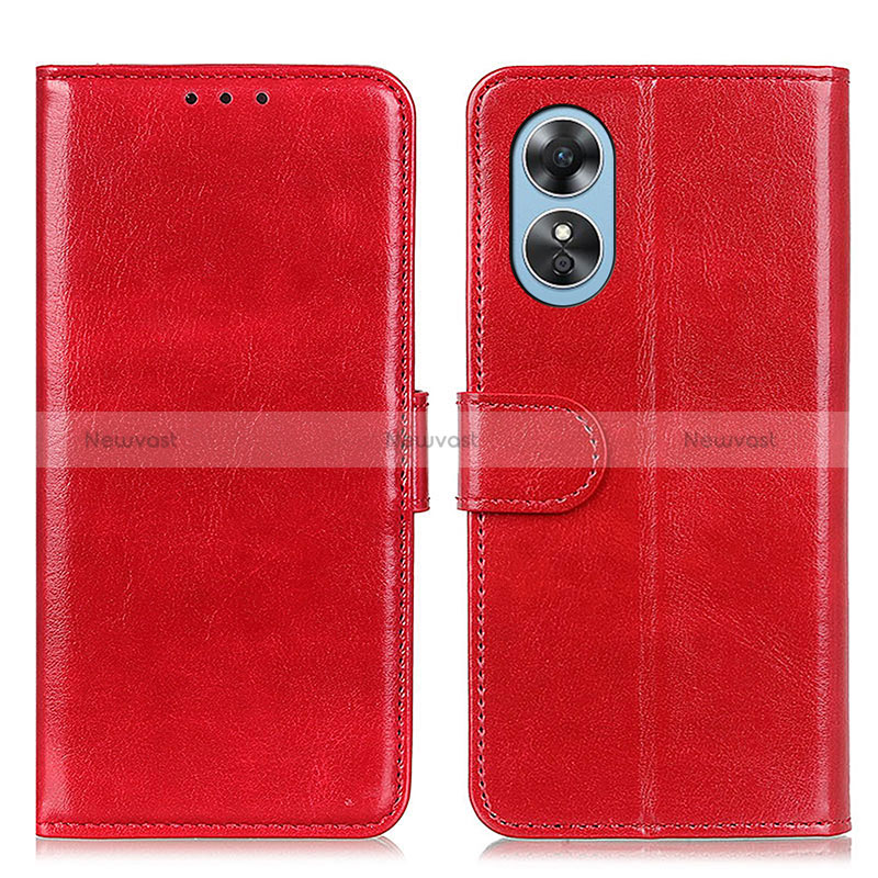 Leather Case Stands Flip Cover Holder M07L for Oppo A17 Red